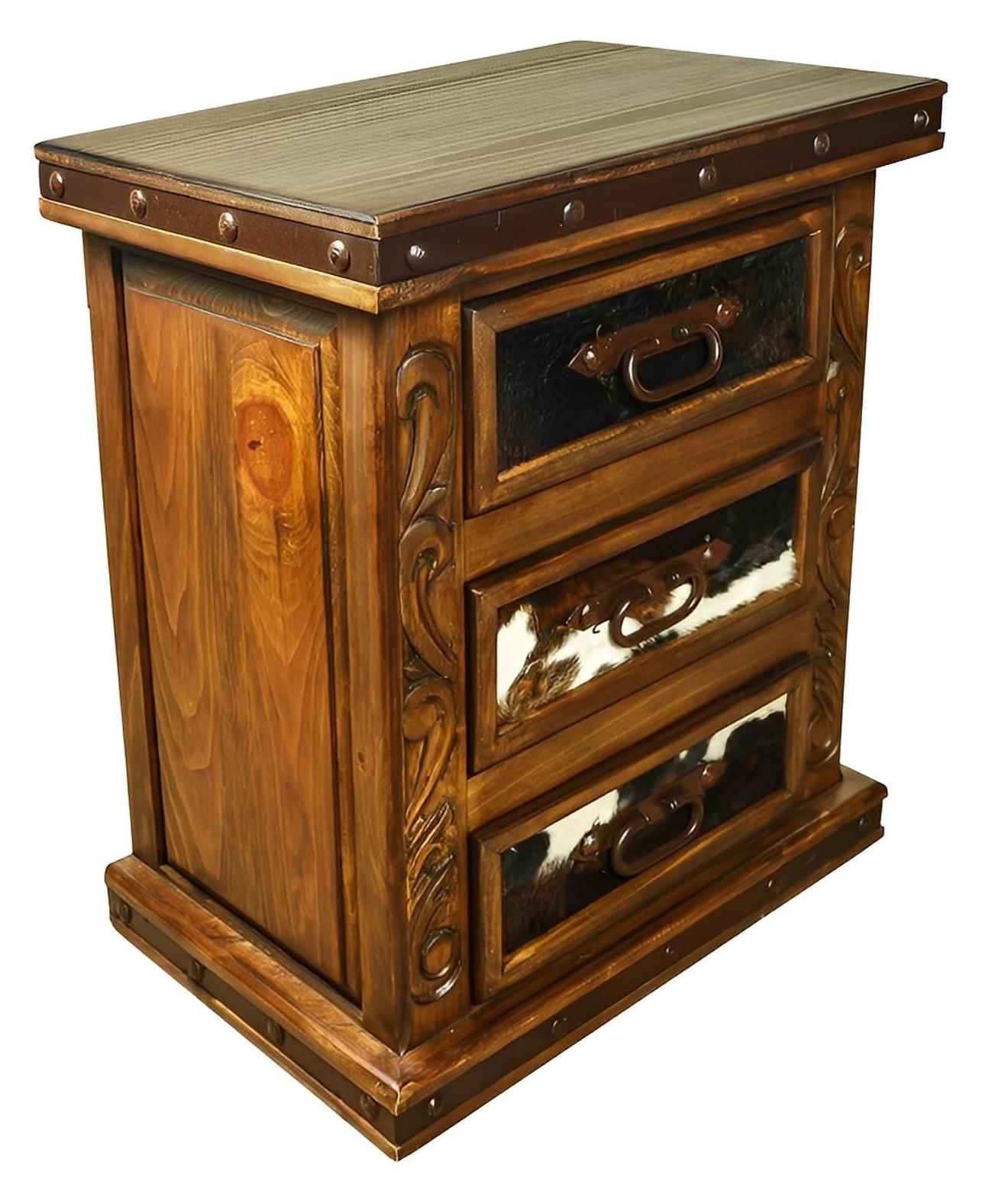 Green Hill Nightstand With Cowhide