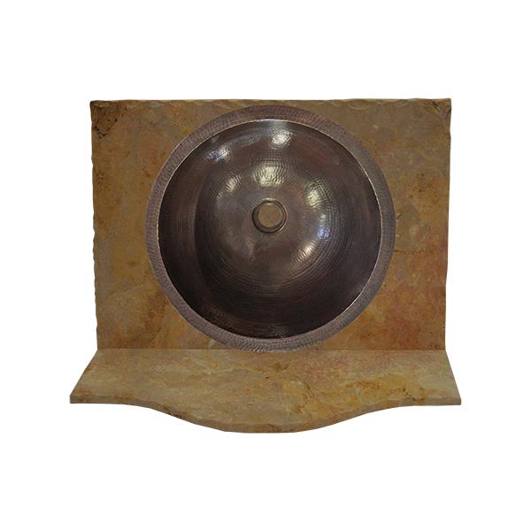 Rocky Hill Stone Top, Hand-Carved Chilean Pine Vanity With Vessel Sink