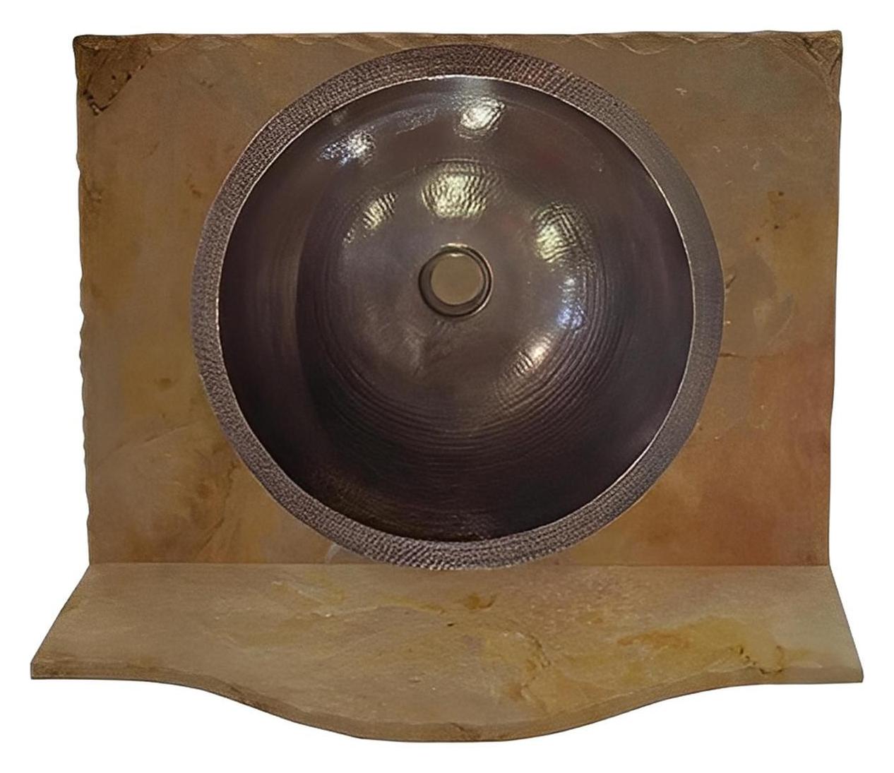 Rocky Hill Stone Top, Hand-Carved Chilean Pine Vanity With Vessel Sink