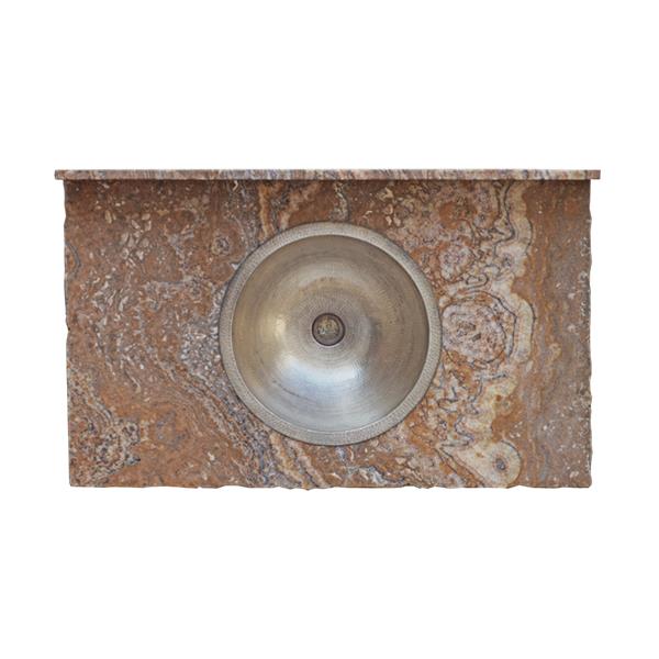 Red Bluff Stone Top Hand-Carved Vanity With Sink, Leather Panels