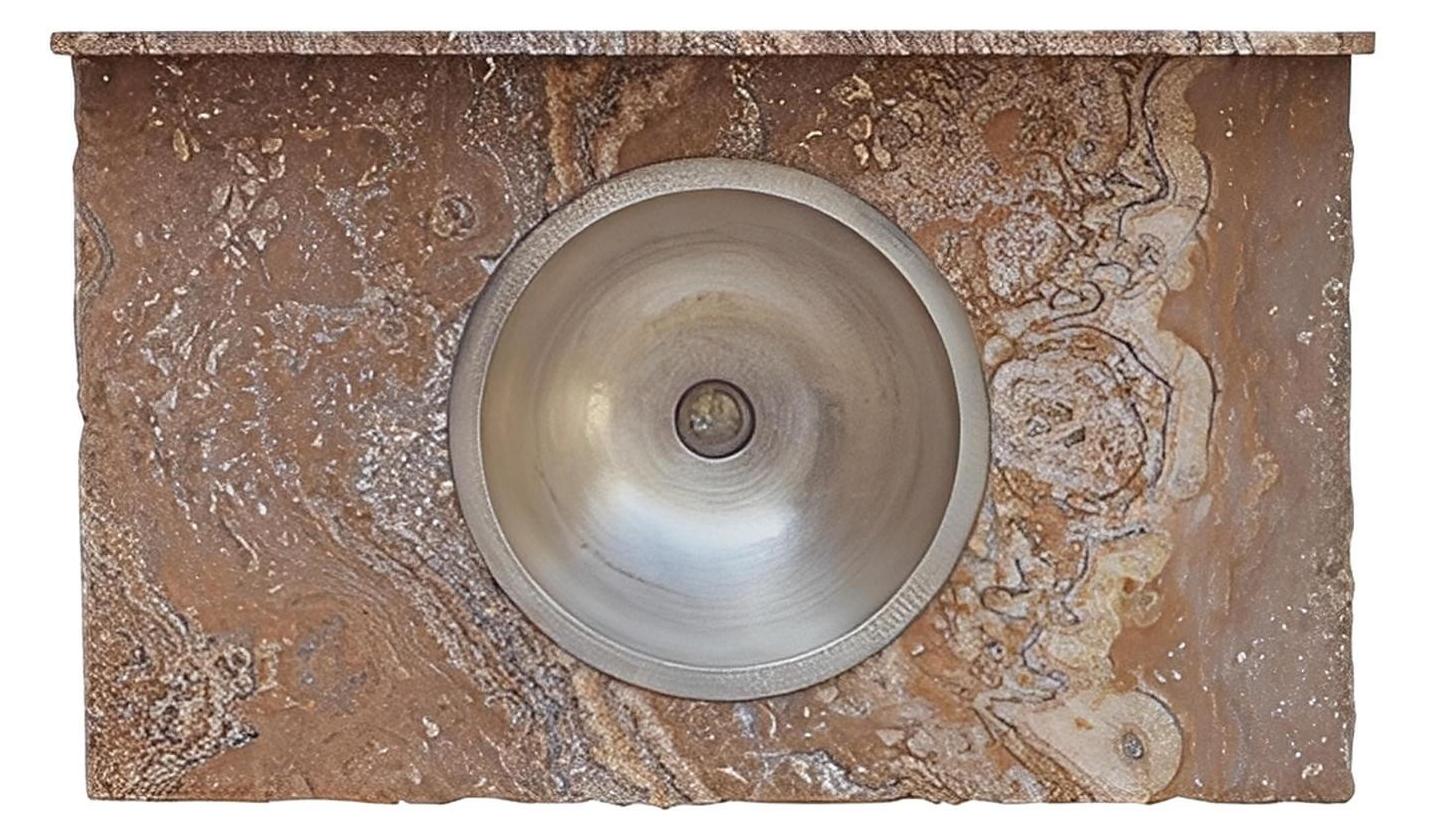 Red Bluff Stone Top Hand-Carved Vanity With Sink, Leather Panels