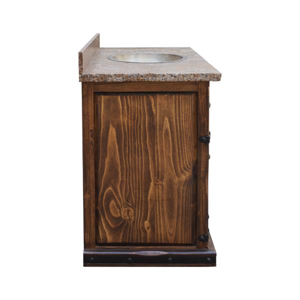 Red Bluff Stone Top Hand-Carved Vanity With Sink, Leather Panels