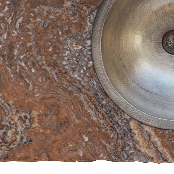 Red Bluff Stone Top Hand-Carved Vanity With Sink, Leather Panels