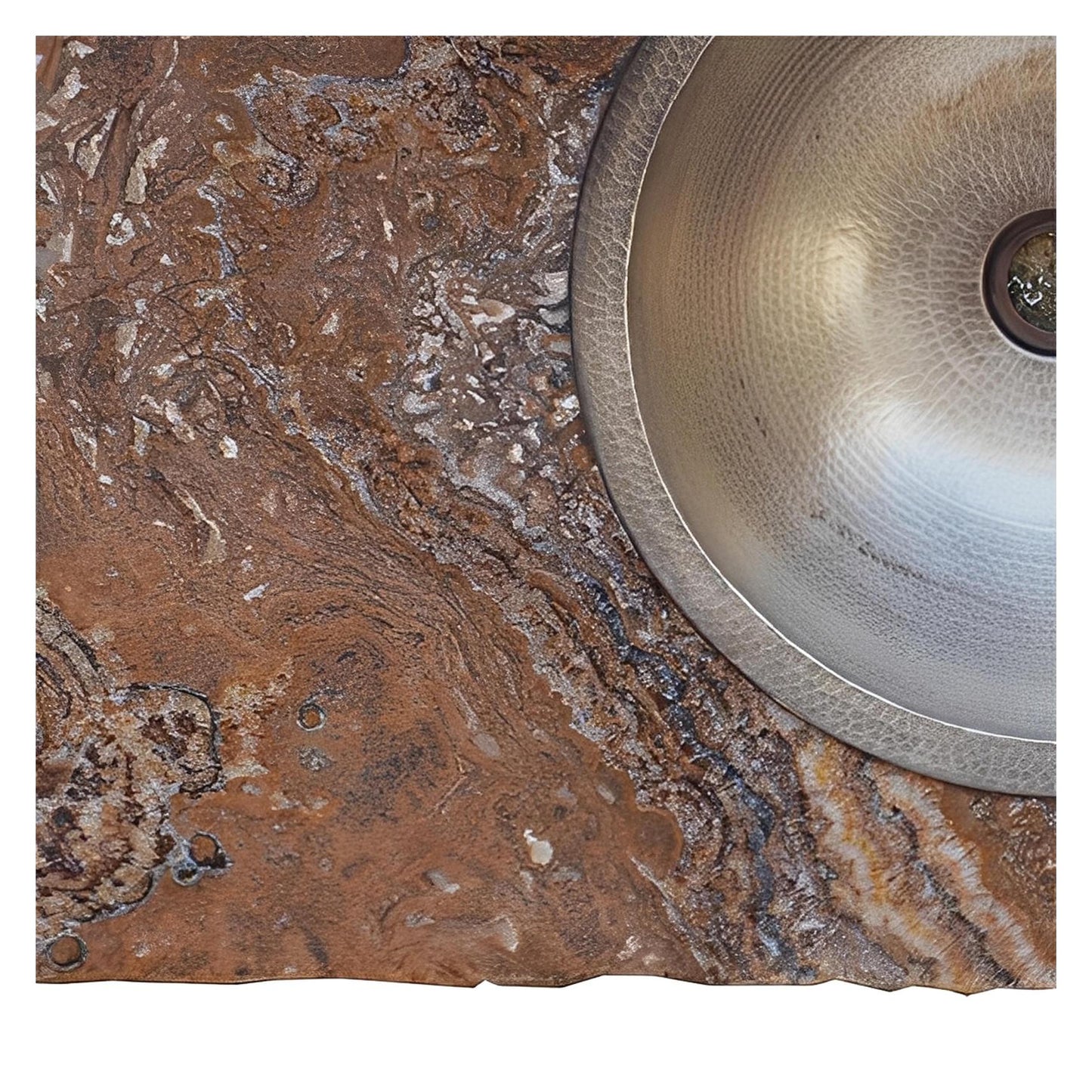 Red Bluff Stone Top Hand-Carved Vanity With Sink, Leather Panels