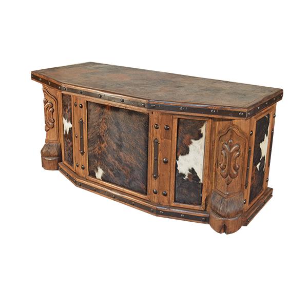 Brazos Executive Desk | Solid Wood with Cowhide Panels & Iron Trim