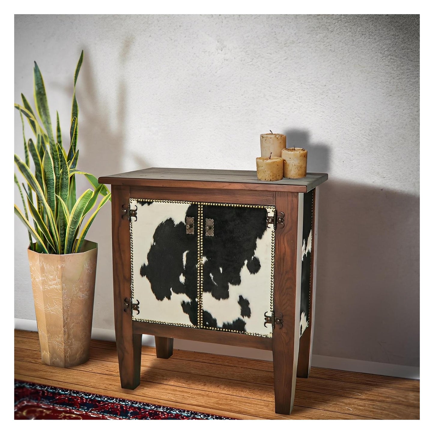 Mesquite Console Cabinet With Cowhide Doors