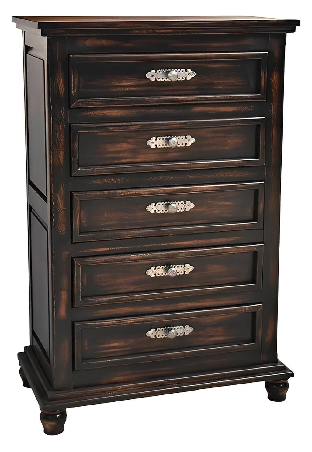 Night Moon Chest of Drawers, Distressed Black Hand-Carved Wood