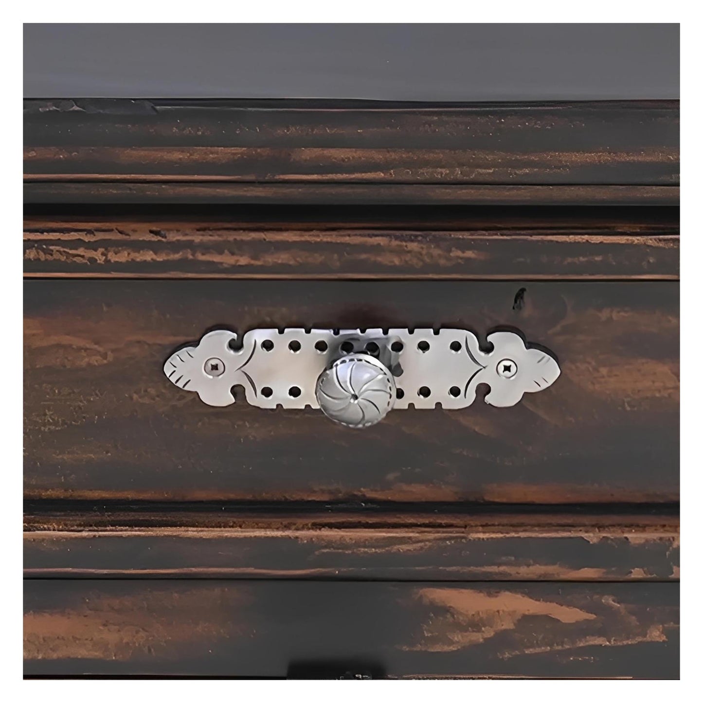 Night Moon Chest of Drawers, Distressed Black Hand-Carved Wood