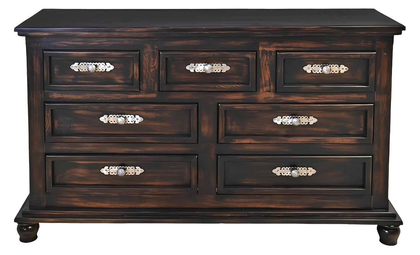 Night Moon Distressed Black Dresser