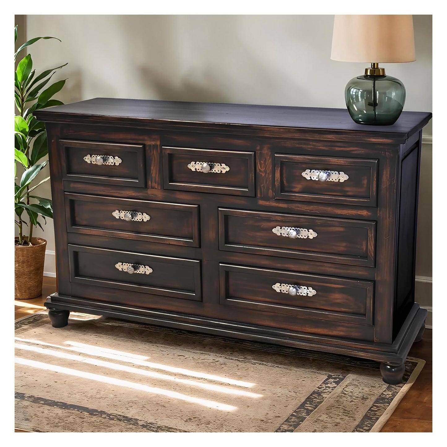 Night Moon Distressed Black Dresser