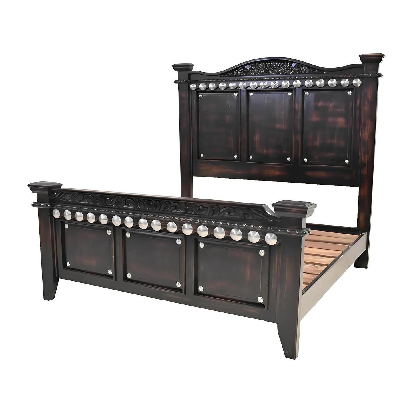 Night Moon Distressed Black Hand-Carved Wood Bedroom Set - 4-Piece - Includes Full Service Delivery