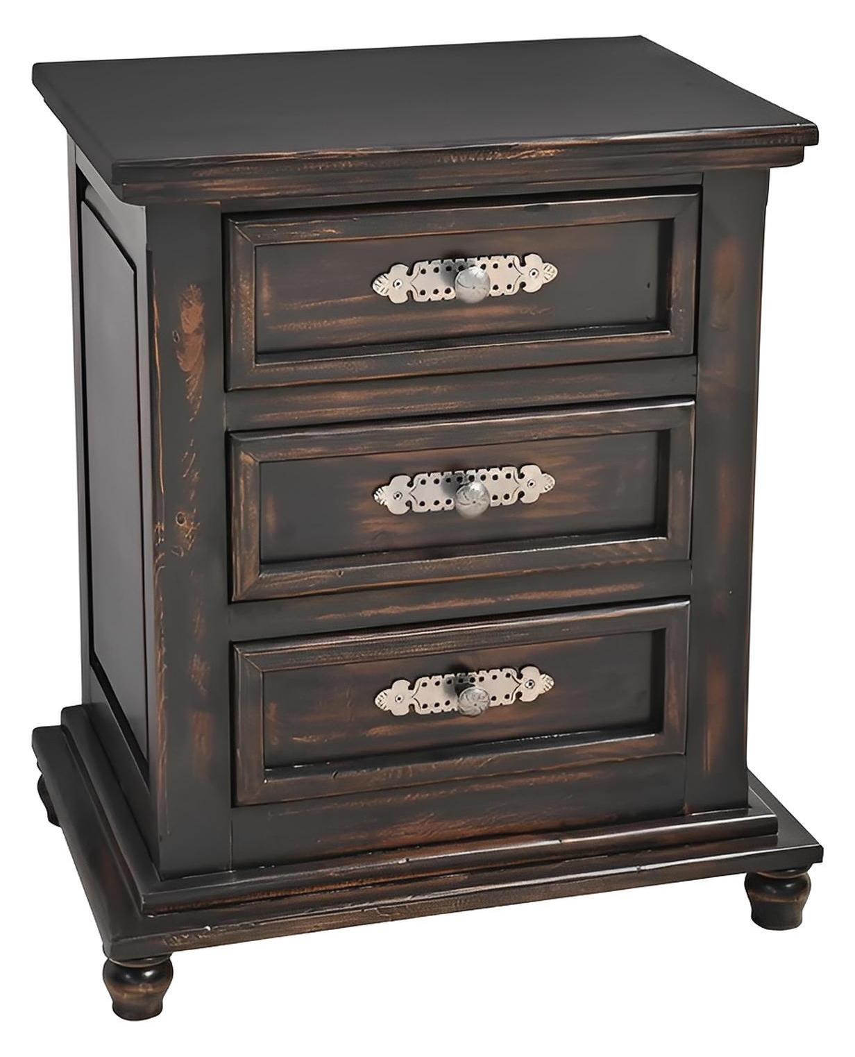 Night Moon Distressed Black Hand-Carved Wood Nightstands (2-Pack)