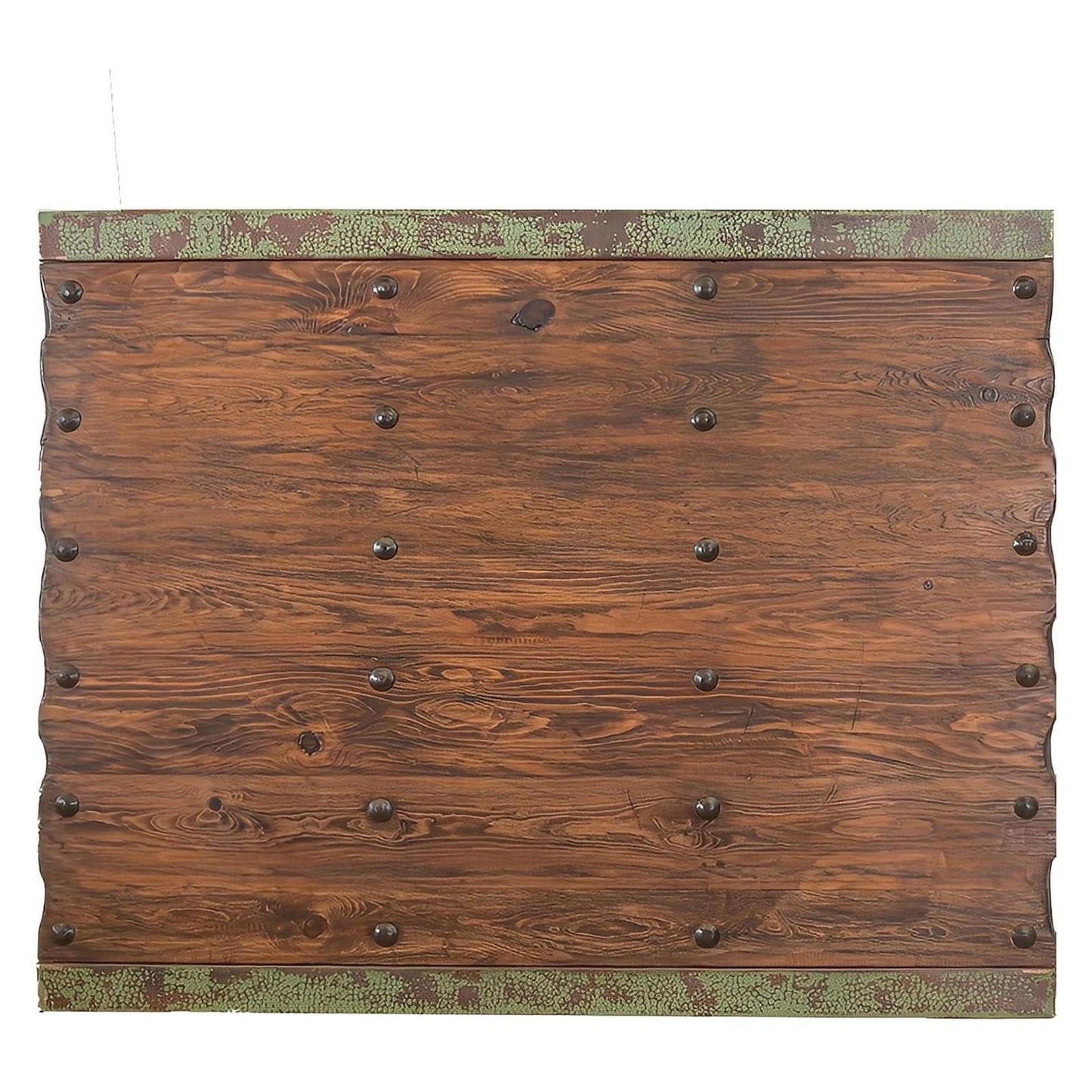Luna Verde Distressed Coffee Table with Green Copper Edges | 21 x 44 x 55