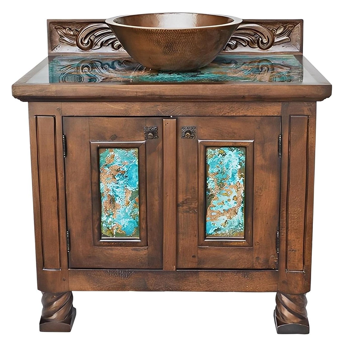 Ocean Water Canyon Vanity with Turquoise Copper & Vessel Sink