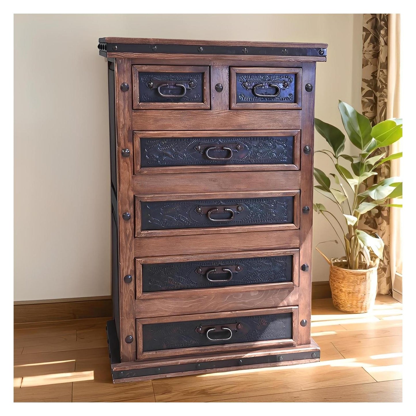 Canyon Charm II Western Bedroom Set with Hand-Tooled Leather - Includes Full Service Delivery