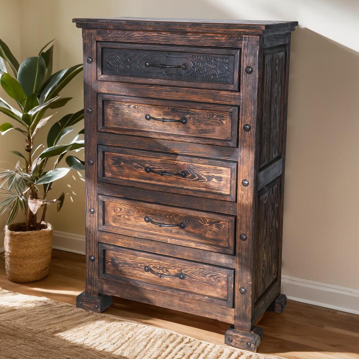 Prairie Canyon Rustic Carved Bedroom Set - Includes Full Service Delivery