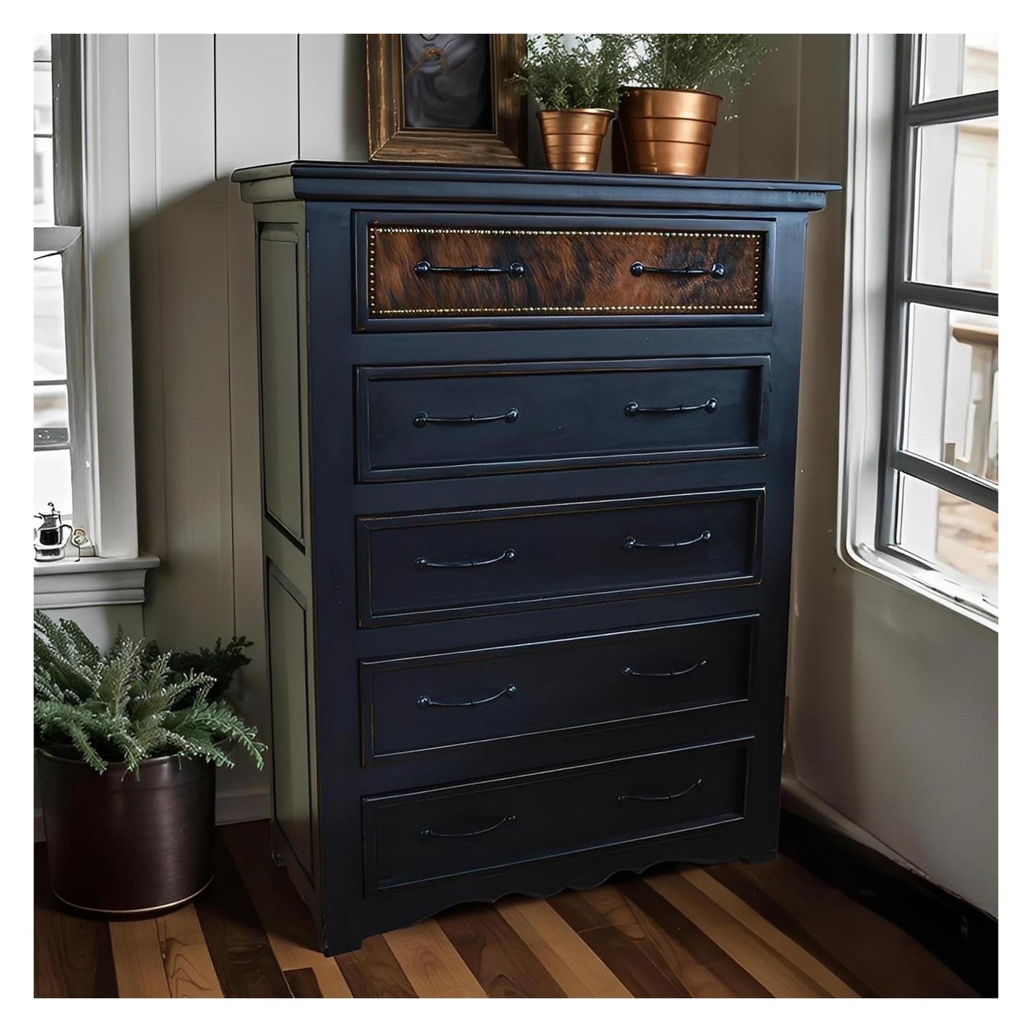 Ridge Creek Western Bedroom Set with Brown Brindle Cowhide - 4-Piece - Includes Full Service Delivery