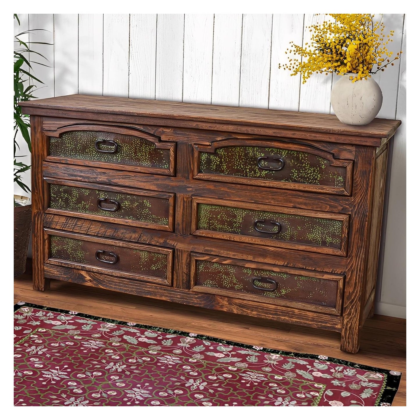 Durango 6-Drawer Dresser - Southwest Rustic Copper, Hand-Carved Wood
