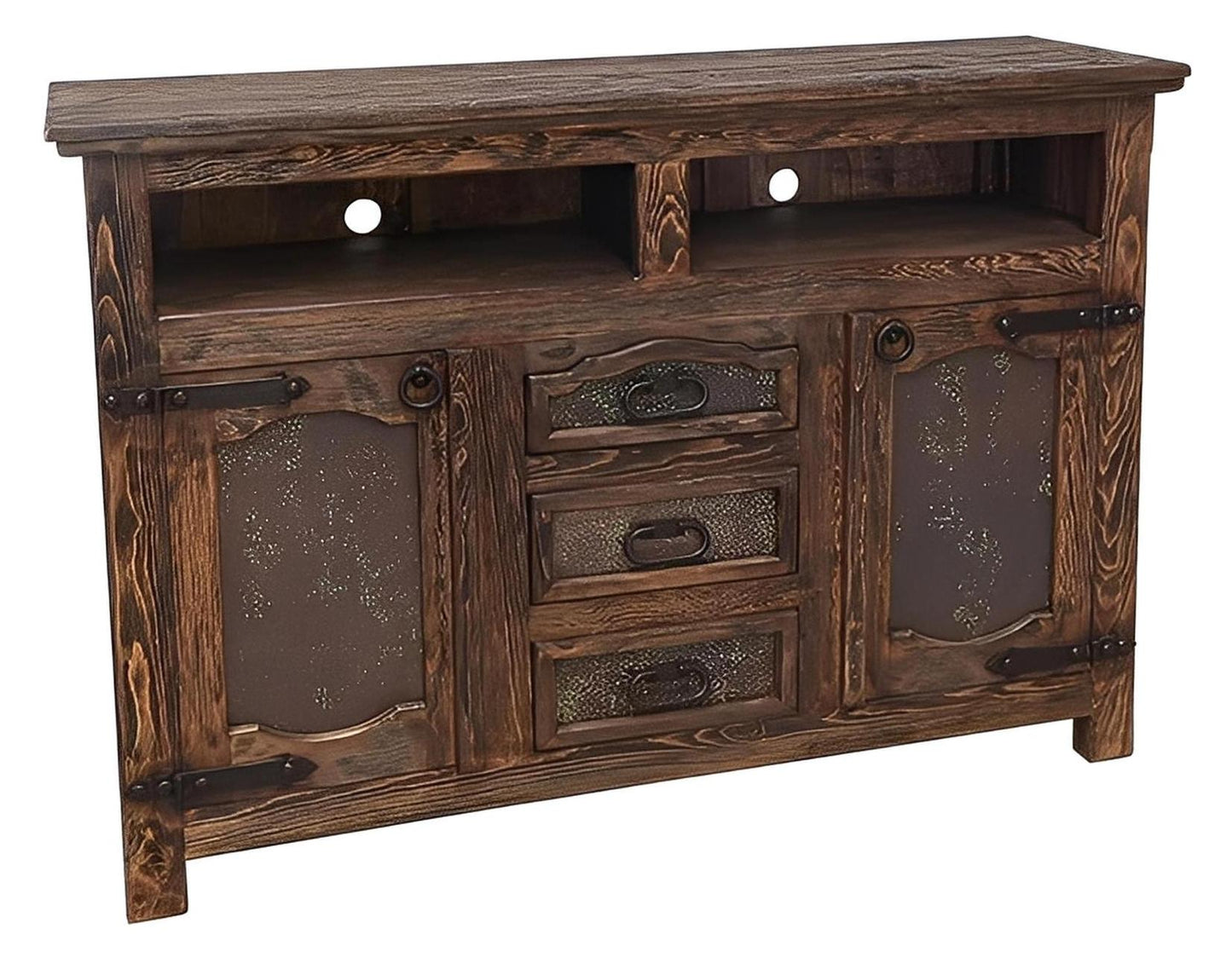 Durango Dresser / TV Media Console - Southwest Rustic Copper, Hand-Carved Wood