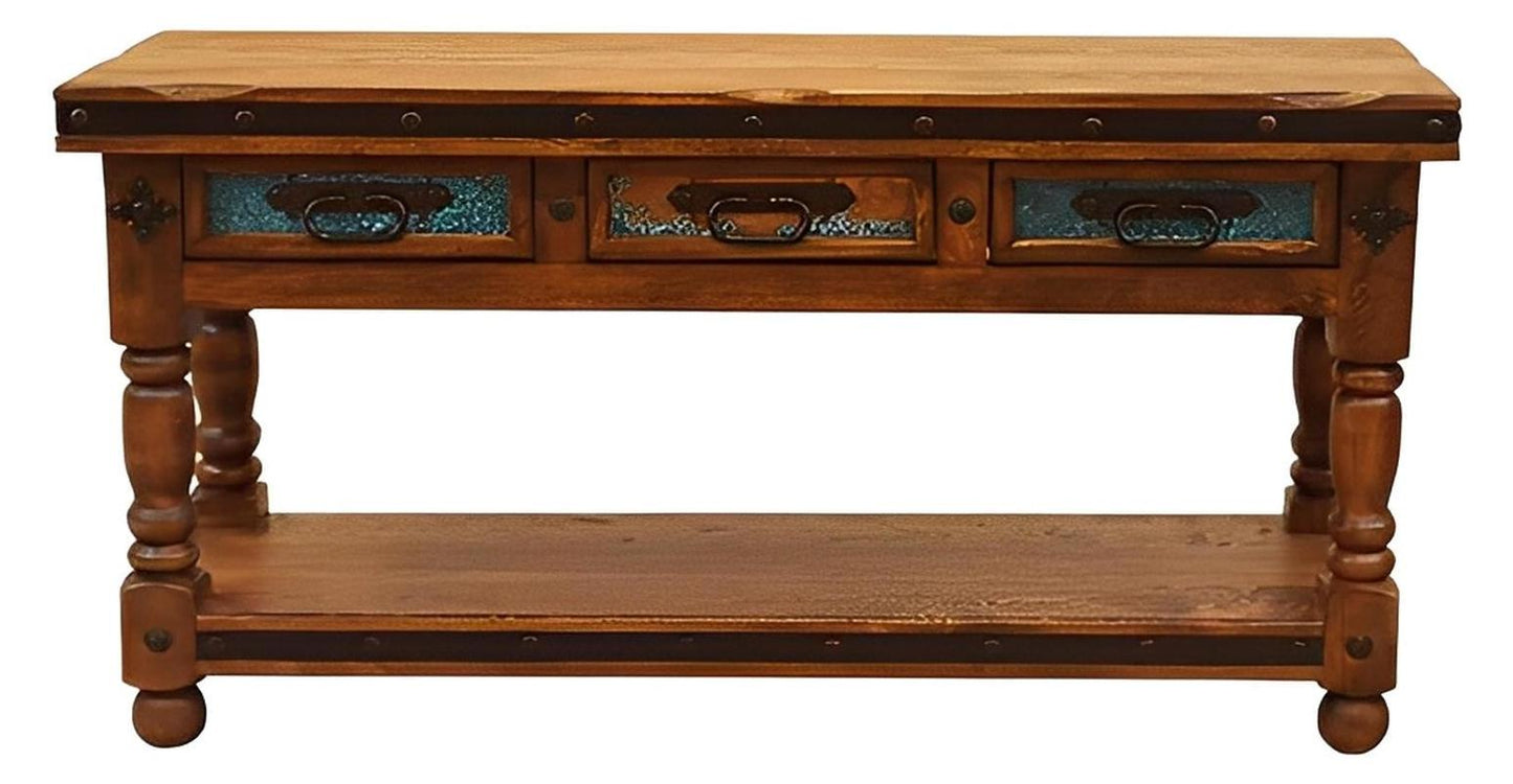 Cedar Plains 3 Drawer Turquoise Copper Console