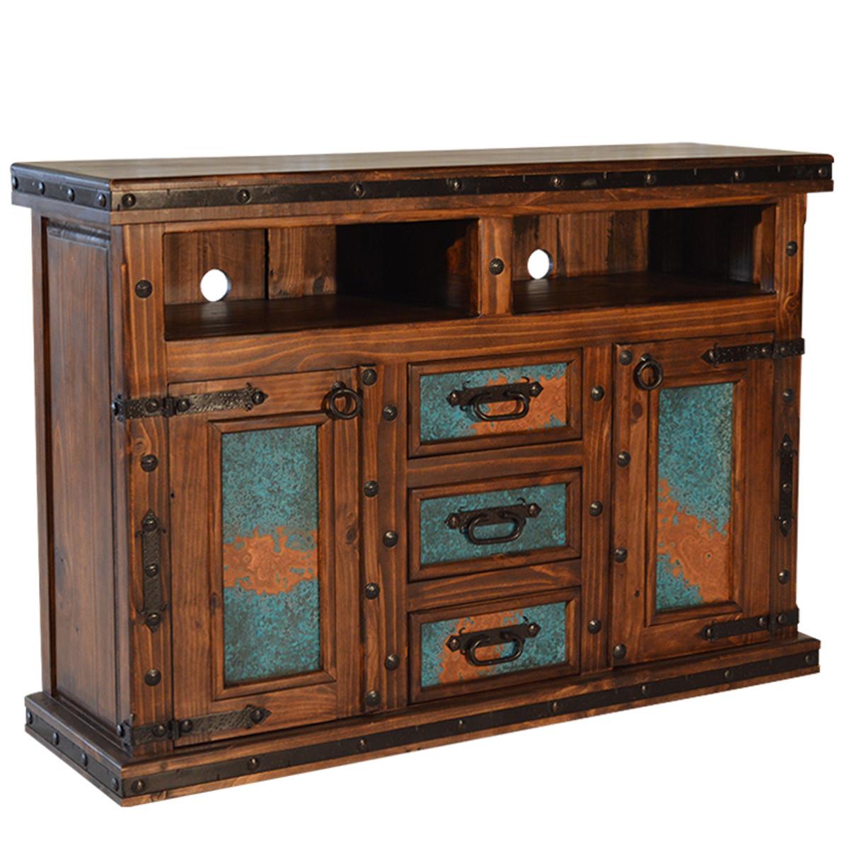 Tierra Turquesa Tv Dresser With Turquoise Copper Doors