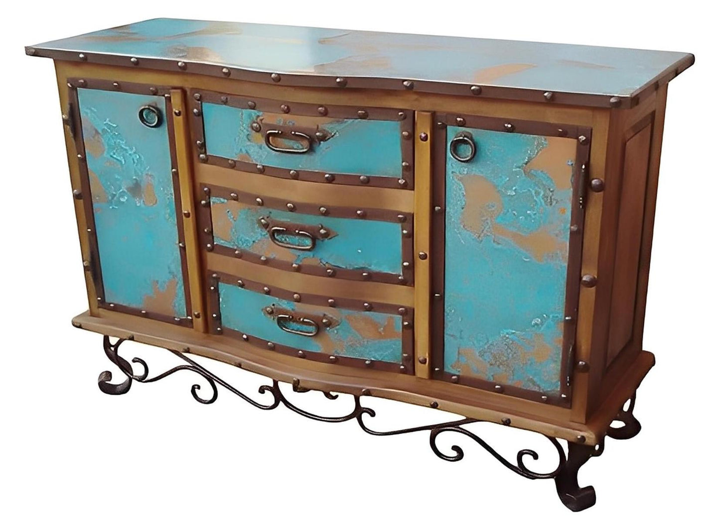 Thunder Hill (74" W) Turquoise Copper Buffet With Iron Base