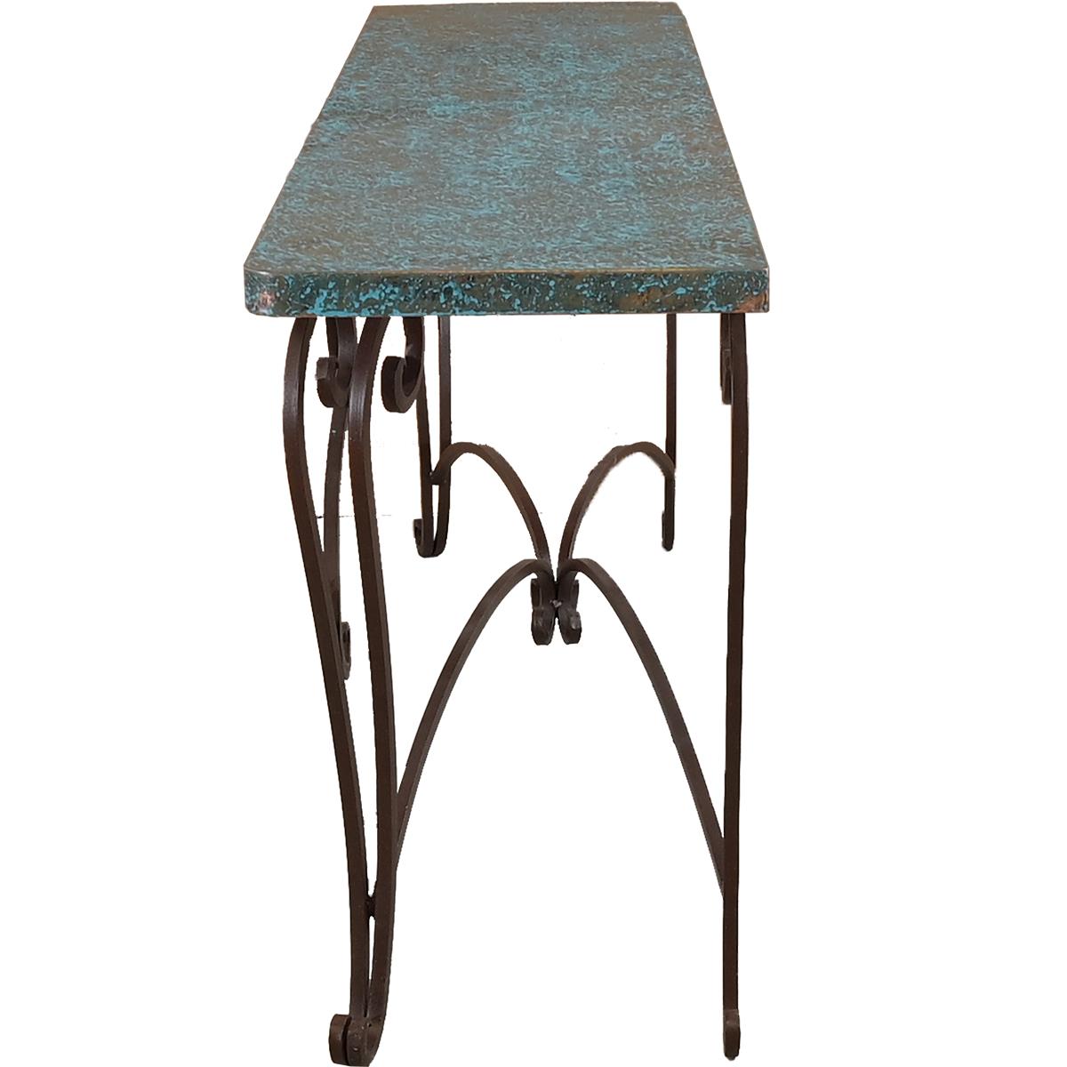 Red Basin 60" Turquoise Copper Top Console With Iron Base