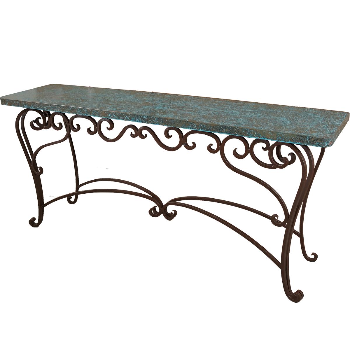 Red Basin 60" Turquoise Copper Top Console With Iron Base