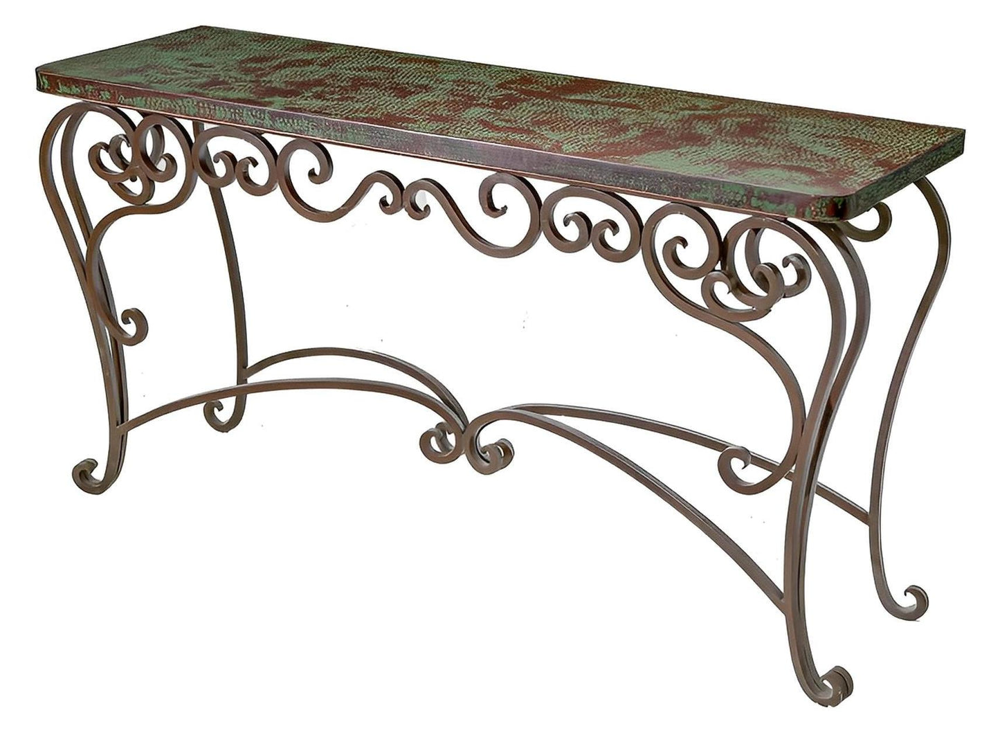 Stone Basin 60" Verdigris Copper Top Console With Iron Base