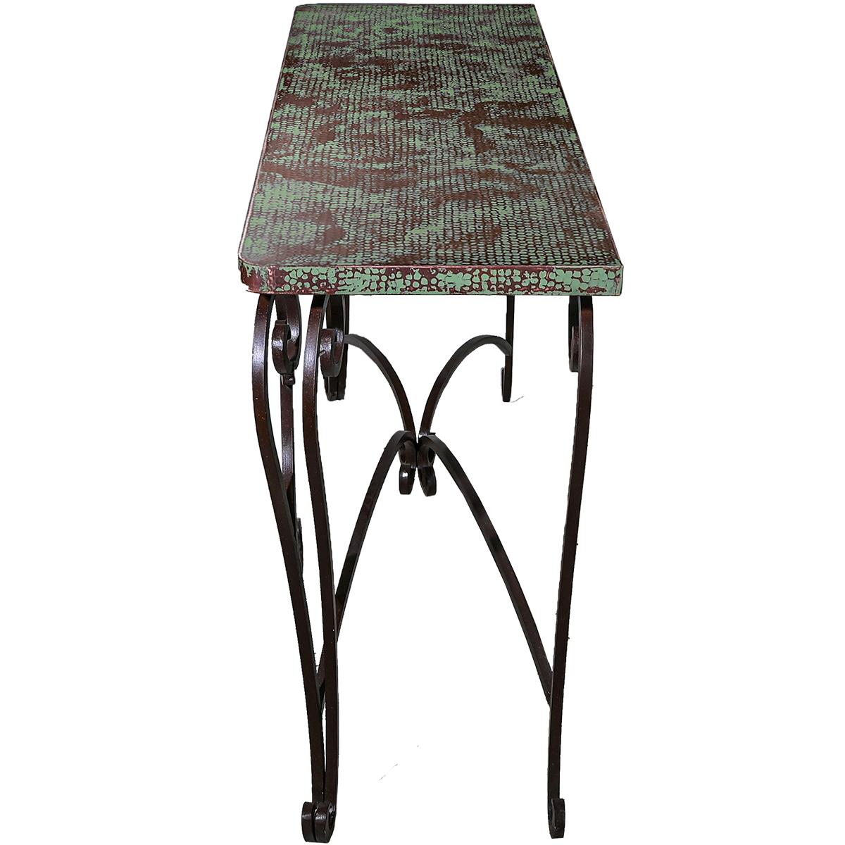 Stone Basin 60" Verdigris Copper Top Console With Iron Base