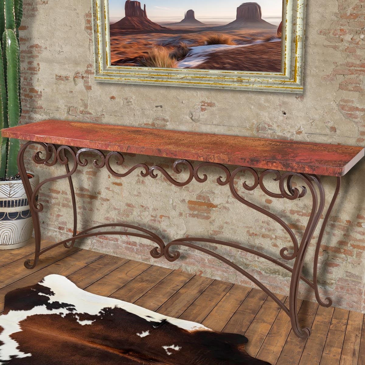 Sonora Basin 72" Natural Copper Top Console With Iron Base