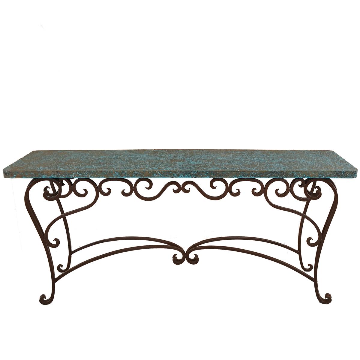 Fort Davis Basin 72" Turquoise Copper Top Console With Iron Base