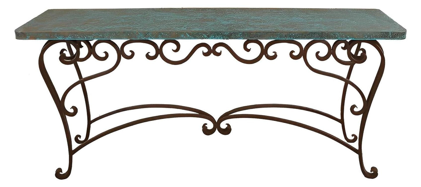 Fort Davis Basin 72" Turquoise Copper Top Console With Iron Base