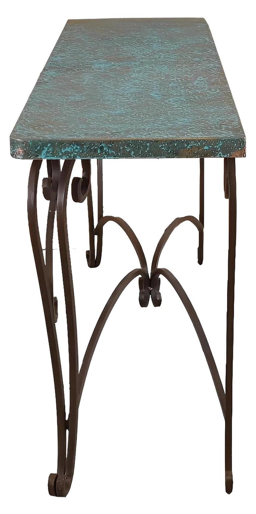 Fort Davis Basin 72" Turquoise Copper Top Console With Iron Base