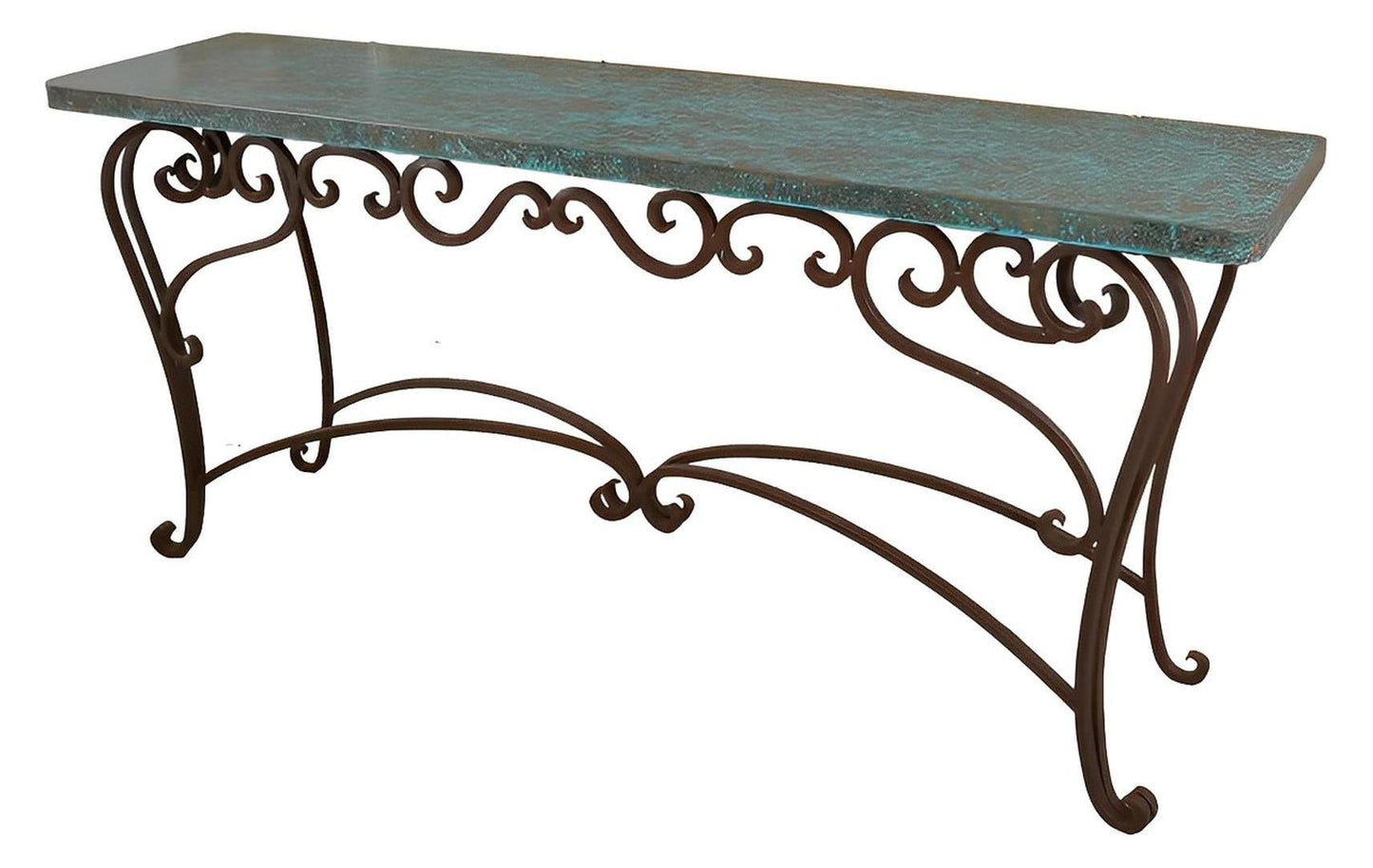 Fort Davis Basin 72" Turquoise Copper Top Console With Iron Base