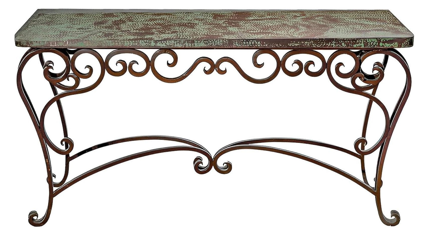 Midland Basin 72" Verdigris Copper Top Console With Iron Base