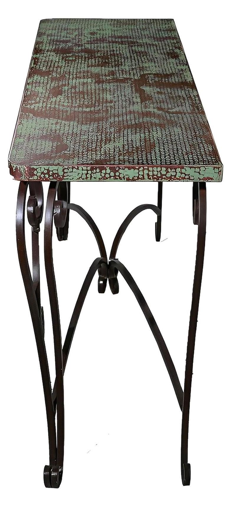 Midland Basin 72" Verdigris Copper Top Console With Iron Base