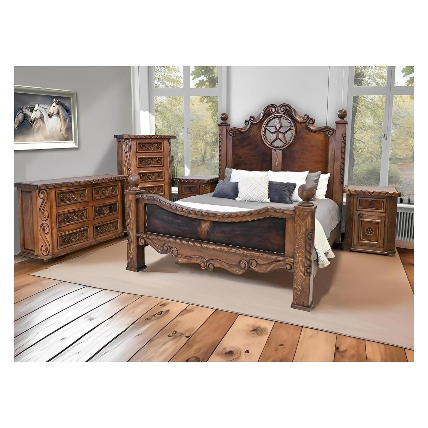 Hill Country Western Bedroom Set with Cowhide and Star - Includes Full Service Delivery