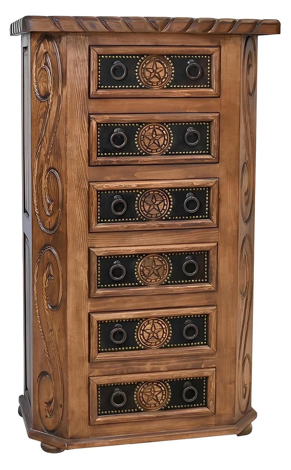 Hill Country 6-Drawer Chest With Rope, Star & Cowhide