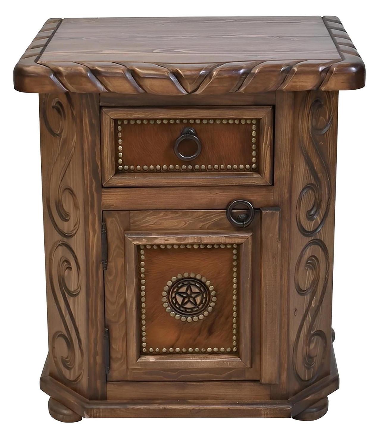 Hill Country Left Nightstand With Rope, Star & Cowhide