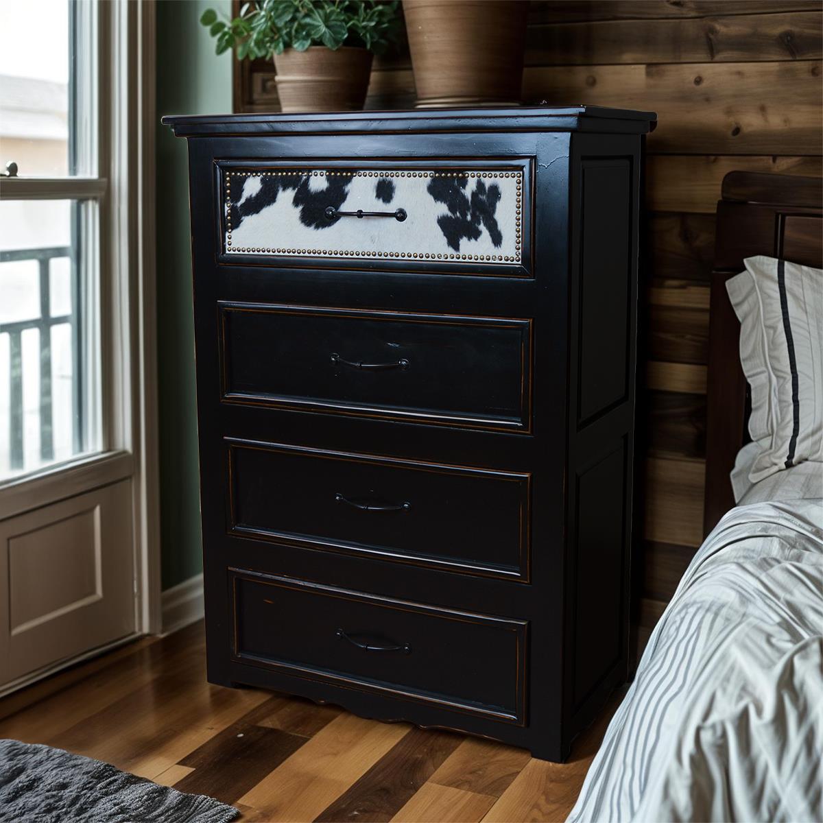 Pioneer Trail Western Bedroom Set with Black and White Cowhide - Includes Full Service Delivery