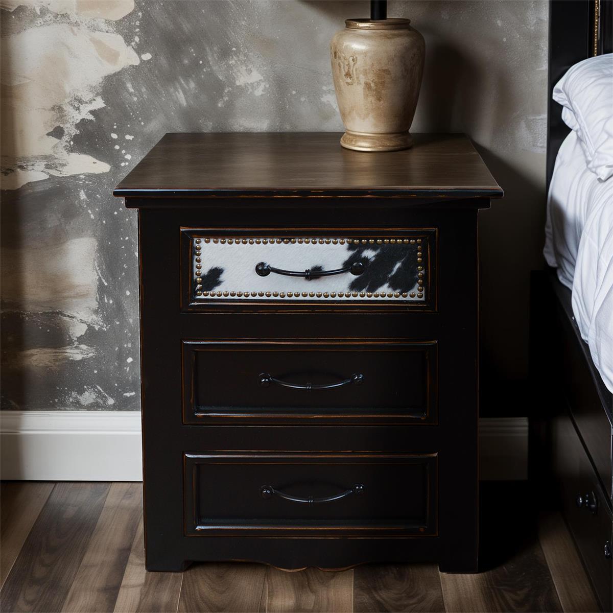 Pioneer Trail Western Bedroom Set with Black and White Cowhide - Includes Full Service Delivery