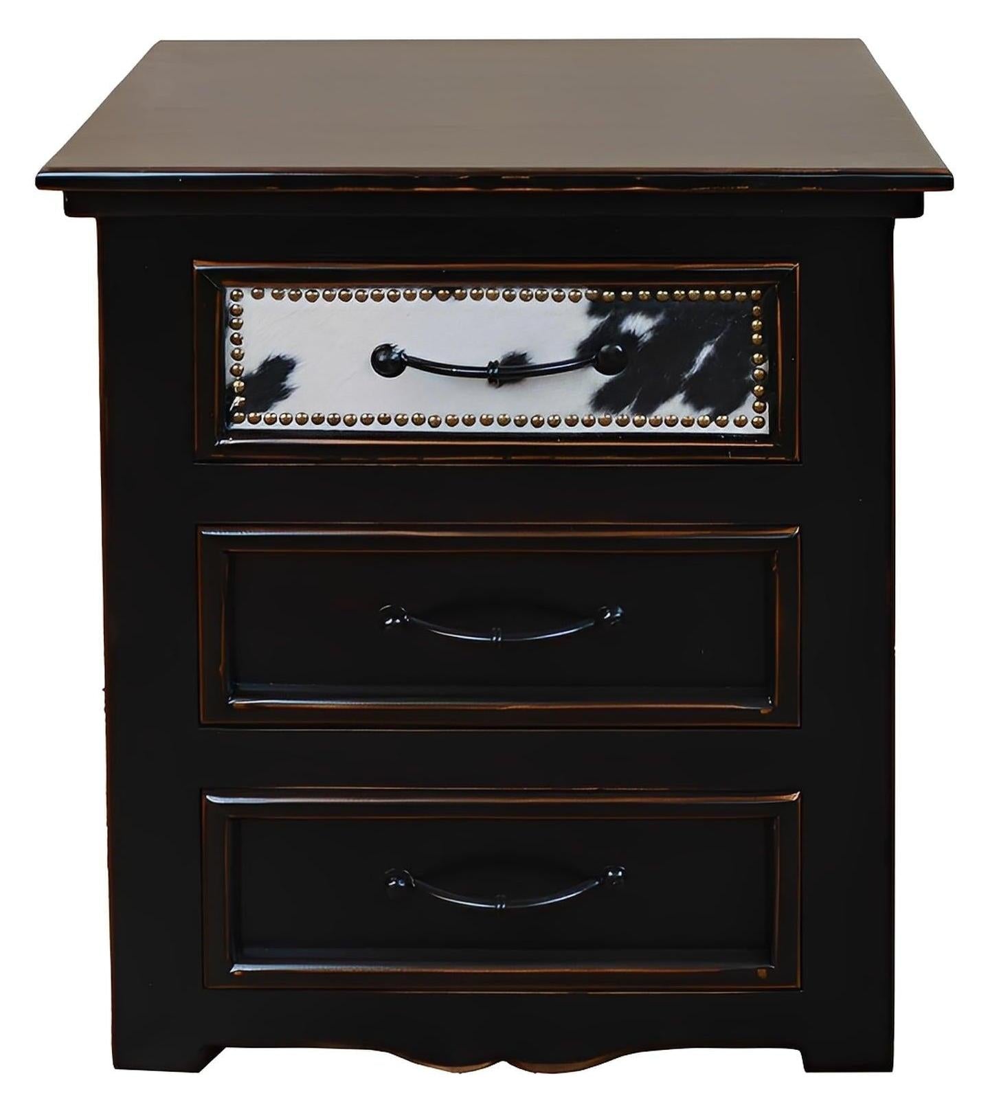 Pioneer Trail Cowhide Nightstand Black And White