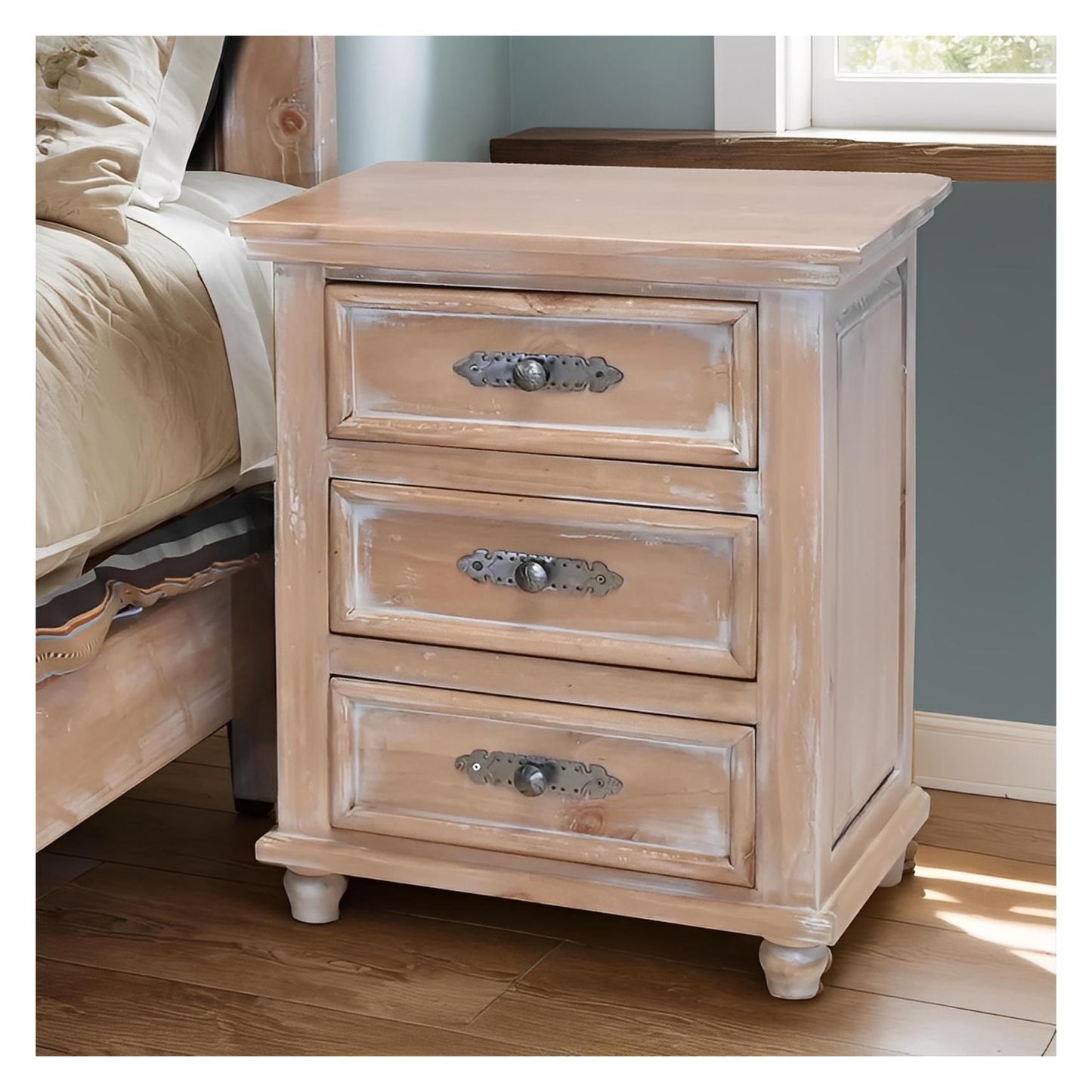 Sierra Mesa Rustic Oak Bedroom Set With Hand-Carved Headboard, Chic - Includes Full Service Delivery