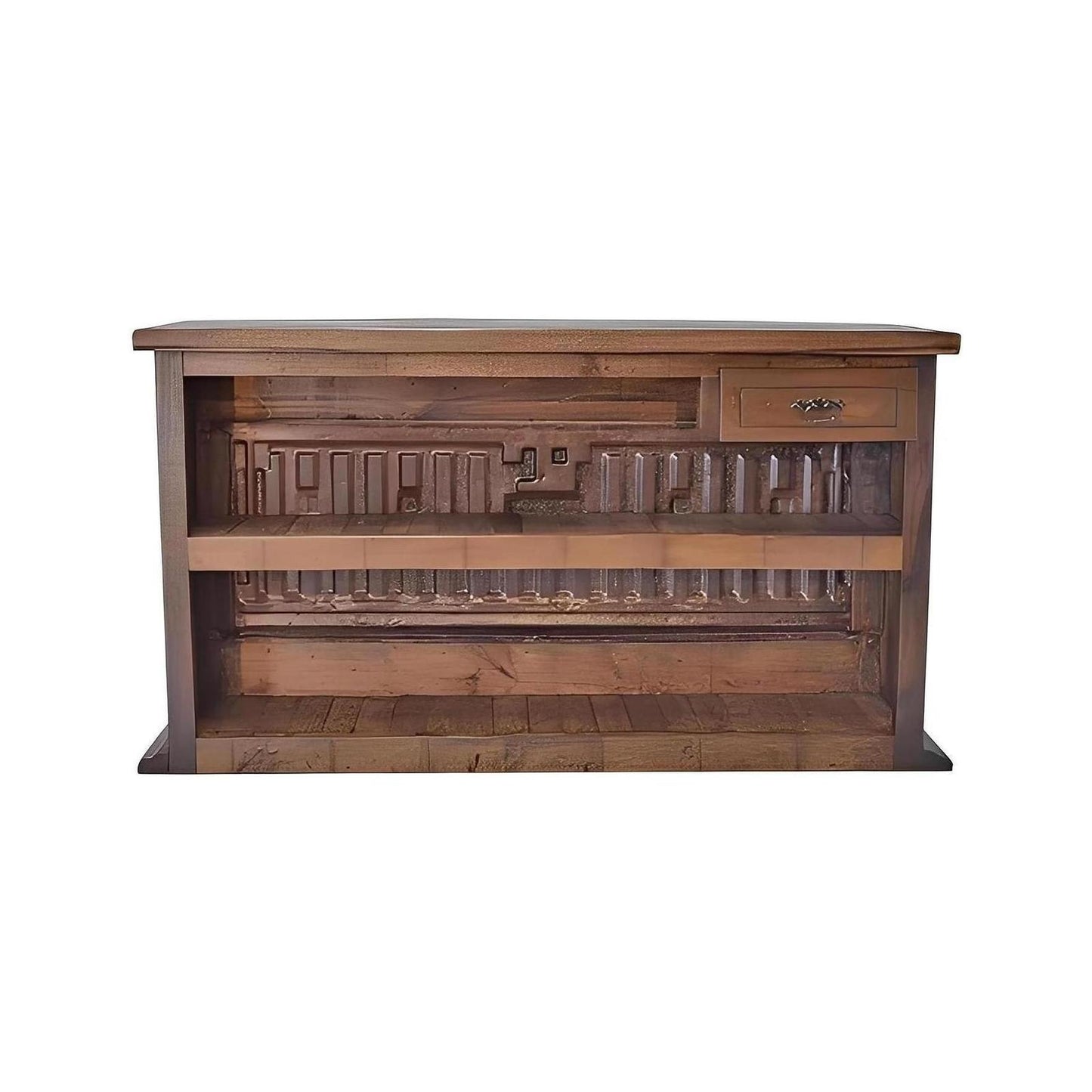 Motor City Wooden Home Bar with Hand-Carved Bull Horns and Built-in BLUE Ford Truck Tailgate 76"x24"x42", Rustic, Western