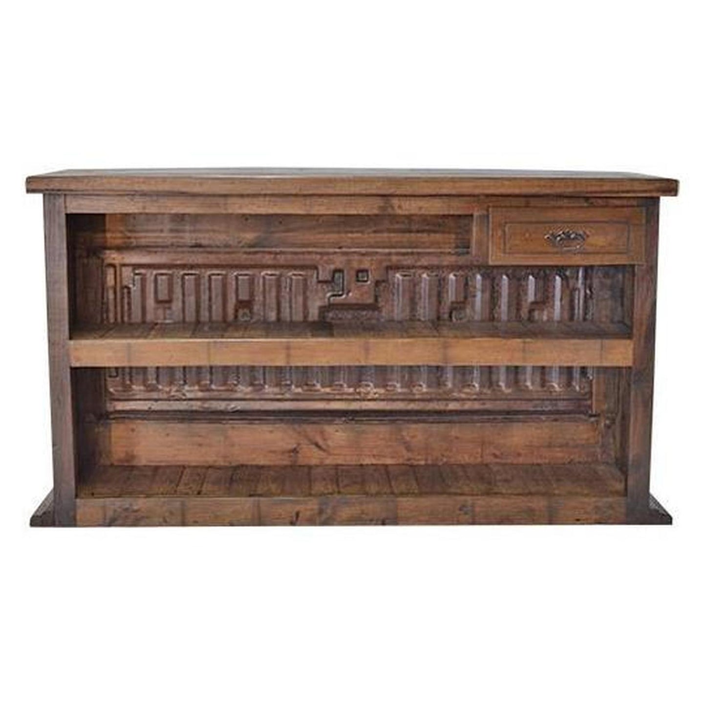 Motor City Wooden Home Bar with Carved Bull Horns and Built-in Chevy Truck Tailgate 76"x24"x42", Rustic, Western