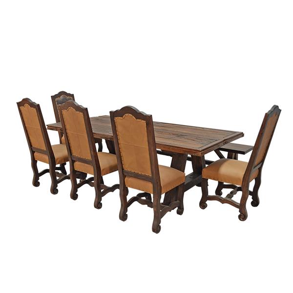 Tooled Leather Back Dining Chair with Hand-Carved Wood (2-Pack)