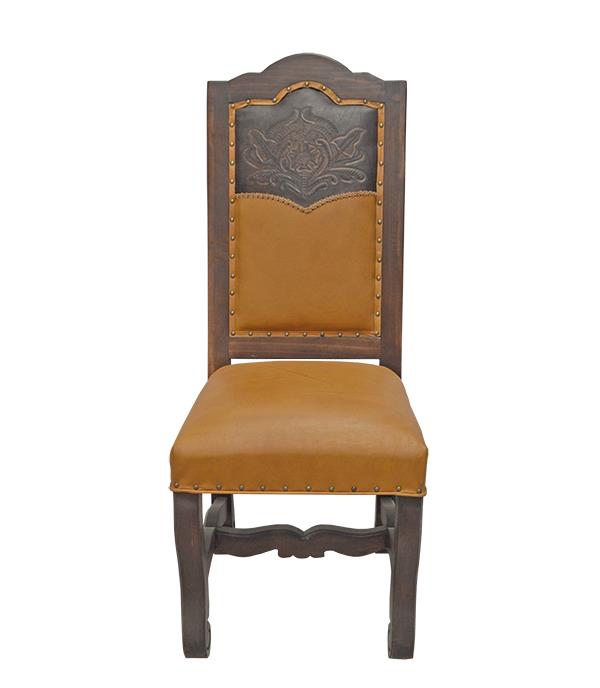 Tooled Leather Back Dining Chair with Hand-Carved Wood (2-Pack)