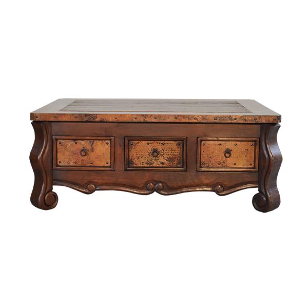 Colonial Elegance Wooden Coffee Table with Copper Trim & Storage | 23 x 37 x 53