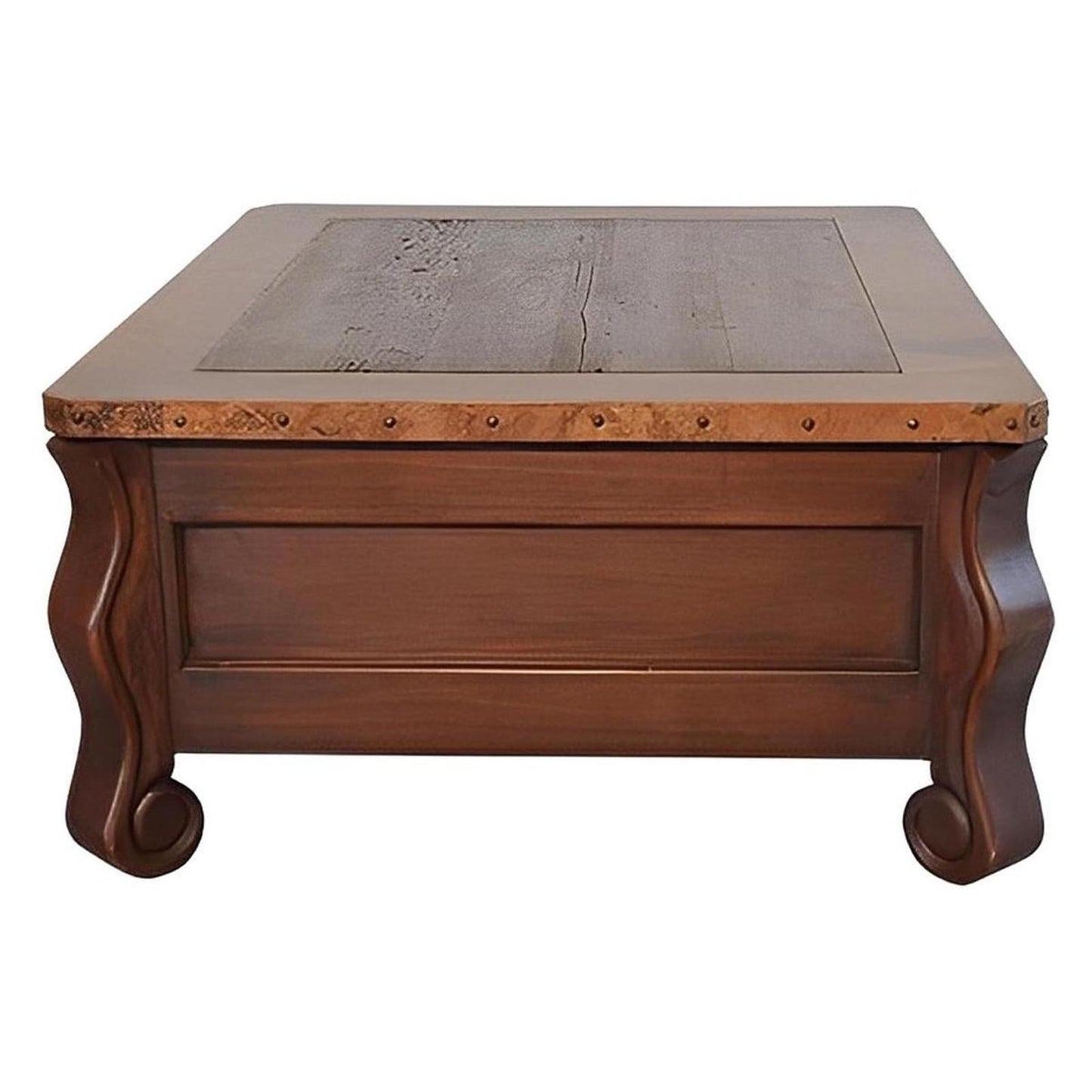 Colonial Elegance Wooden Coffee Table with Copper Trim & Storage | 23 x 37 x 53